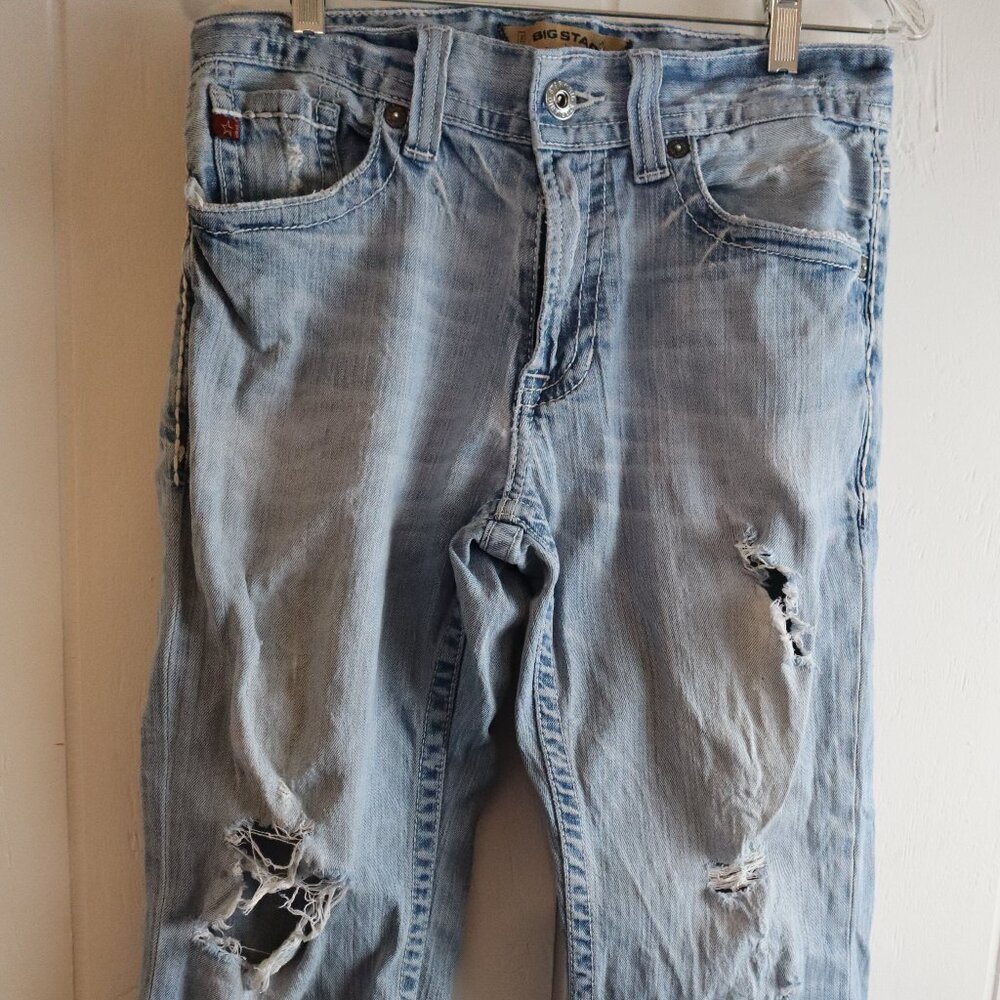Big Star Pioneer Boot Jeans Light Wash Big Stitch Distressed Distroyed